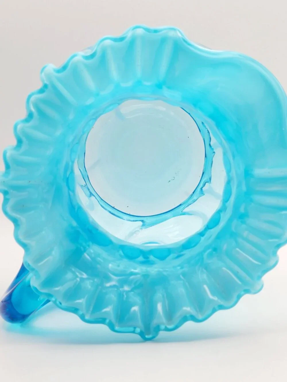 Fenton EAPG 1910 Blue Opalescent Buttons Braids Pitcher 9.25